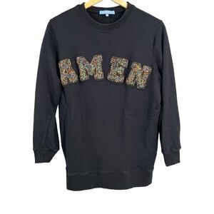 AMEN‎ Embellished Pullover Sweatshirt Black Beaded Crewneck Size 38 (US Small)